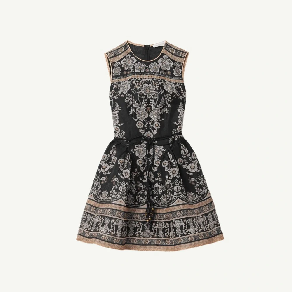 Zimmermann belted floral-print linen and silk-blend organza mini dress Size 0 - Picture 2 of 8